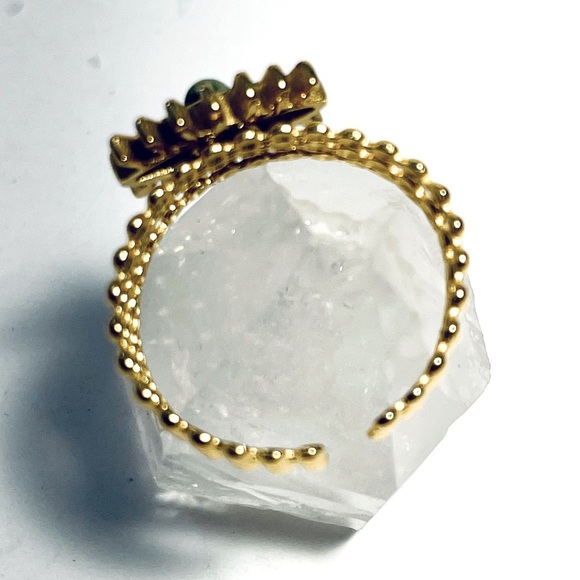 2/$20 ✨ LAST ONE! Evil Eye Beaded 18k Gold Plated Ring with Natural Green Stone - Picture 10 of 14